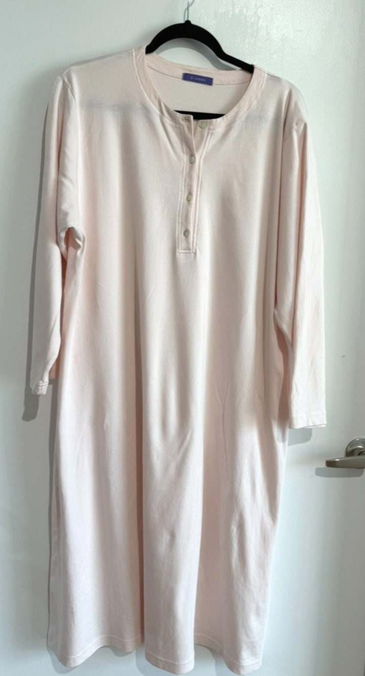 P Jamas Long Sleeve Nightgown Pink Knit 100% Pima Cotton Lounge Soft Peru Sz-XL